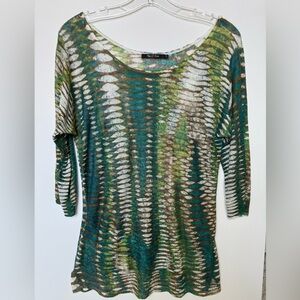 Nic+Zoe Green and Brown Patterned Knit Top Women’s Size S